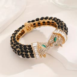 Vintage Luxury Full Rhinestone Double Headed Leopard Open Bangles Fashion Exquisite Versatile Bracelets Jewelry Gifts For Women