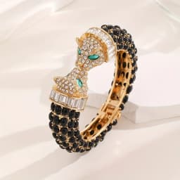 Vintage Luxury Full Rhinestone Double Headed Leopard Open Bangles Fashion Exquisite Versatile Bracelets Jewelry Gifts For Women