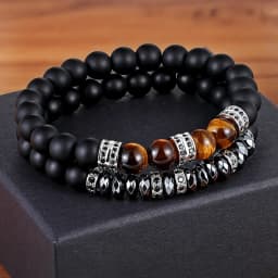 TYO Marble Tiger Eye Matte Onyx Stone Beads Cubic Zirconia Hand Jewelry Accessories Elastic Stretch Men Bracelet Birthday Gift