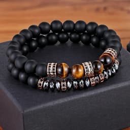 TYO Marble Tiger Eye Matte Onyx Stone Beads Cubic Zirconia Hand Jewelry Accessories Elastic Stretch Men Bracelet Birthday Gift