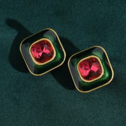 Vintage Crystal Square stud earrings for women retro Modern Bohemian Green Enamel Sugar Pink Korean Ear Rings Jewelry 2024