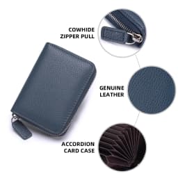Genuine Leather Small Accordion Card Cases Holder For Women RFID Blocking Zipper Credit Card Wallet with Coin Pouch 2 Cash Slot