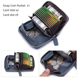 Genuine Leather Small Accordion Card Cases Holder For Women RFID Blocking Zipper Credit Card Wallet with Coin Pouch 2 Cash Slot