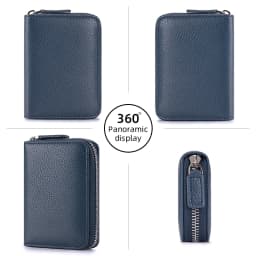 Genuine Leather Small Accordion Card Cases Holder For Women RFID Blocking Zipper Credit Card Wallet with Coin Pouch 2 Cash Slot