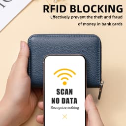 Genuine Leather Small Accordion Card Cases Holder For Women RFID Blocking Zipper Credit Card Wallet with Coin Pouch 2 Cash Slot
