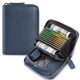 Genuine Leather Small Accordion Card Cases Holder For Women RFID Blocking Zipper Credit Card Wallet with Coin Pouch 2 Cash Slot