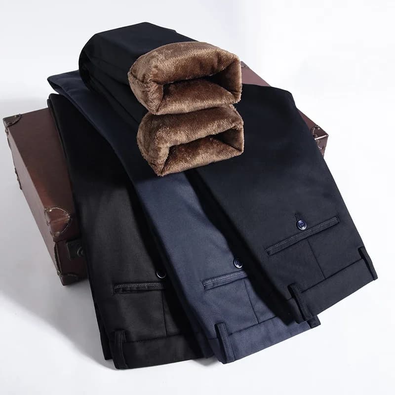 Winter Fleece Men's Business Pants Classic Trousers Elastic Thickened Warm Flannel Straight Casual Brand Plush Pants