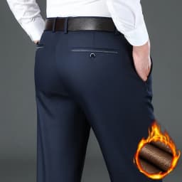 Winter Fleece Men's Business Pants Classic Trousers Elastic Thickened Warm Flannel Straight Casual Brand Plush Pants