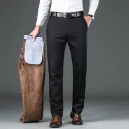 Winter Fleece Men's Business Pants Classic Trousers Elastic Thickened Warm Flannel Straight Casual Brand Plush Pants