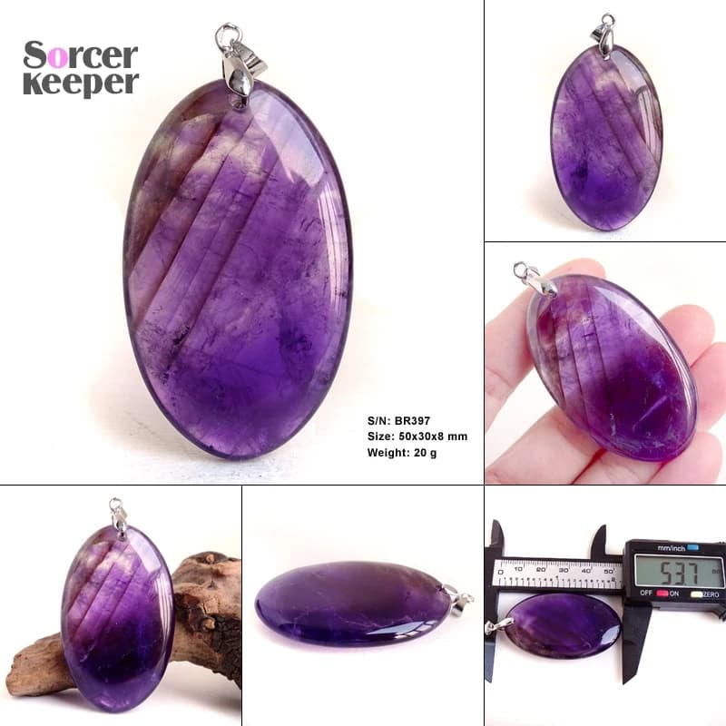 Crystal Fashion Jewelry Amethyst Oval Pendant Necklace Ladies Handmade Natural Gemstone Charm Necklace for Women Men Gift BR389