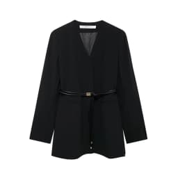DUOPERI Women Solid Blazer With Belt V-Neck Long Sleeves Female Chic Lady Casual Outfits