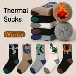 Children's Thickened Socks Winter Boys' Cartoon Dinosaur Terry Socks Warm Cotton Socks Baby Thermal Socks 5 Pairs