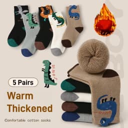 Children's Thickened Socks Winter Boys' Cartoon Dinosaur Terry Socks Warm Cotton Socks Baby Thermal Socks 5 Pairs