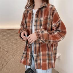Flannel Plaid Shirt Women Long Sleeve Collared Button Down Oversized Check Blouse Shacket Female Street Style Casual Outfit