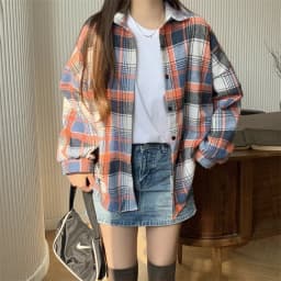 Flannel Plaid Shirt Women Long Sleeve Collared Button Down Oversized Check Blouse Shacket Female Street Style Casual Outfit