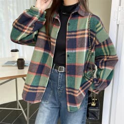 Flannel Plaid Shirt Women Long Sleeve Collared Button Down Oversized Check Blouse Shacket Female Street Style Casual Outfit