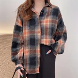 Flannel Plaid Shirt Women Long Sleeve Collared Button Down Oversized Check Blouse Shacket Female Street Style Casual Outfit