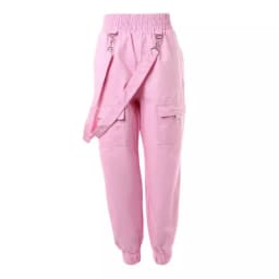 New Women's Vintage Pants Multi-Pocket Pink Suspenders High-Waisted Casual Fashion Solid Color Ladies Corset Long Trousers