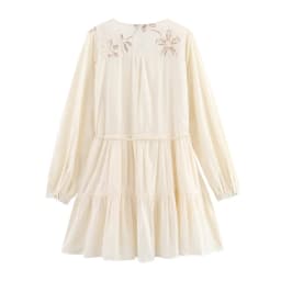 MUJER Flower Embroidered Mini Dress Women Tassel Pleated Short Dresses for Woman Summer Beach Women's Dress Boho Dress Woman