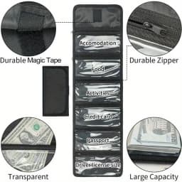 Cash Storage Box with 6 Zippered Pockets, Cash Ticket Storage Box, Envelope Wallet Money Bag