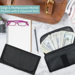 Cash Storage Box with 6 Zippered Pockets, Cash Ticket Storage Box, Envelope Wallet Money Bag
