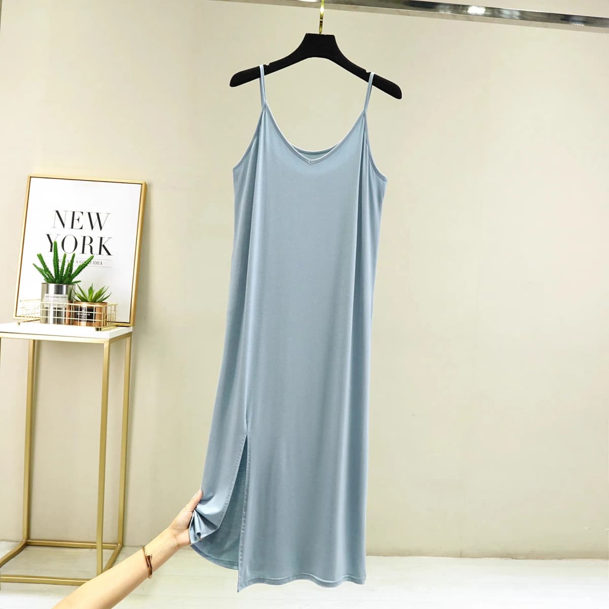 Womens Modal Full Slip Dress Underwear Veststrap Solid Long Under Dress Camisole Slips Inner Petticoat Women Intimates