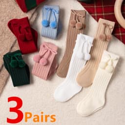 3Pairs/Lot Baby Ball Knee High Socks Soft Cotton Kids Girls Cute Stripe Solid Sock Spanish Children Long Socken For 0-8Years