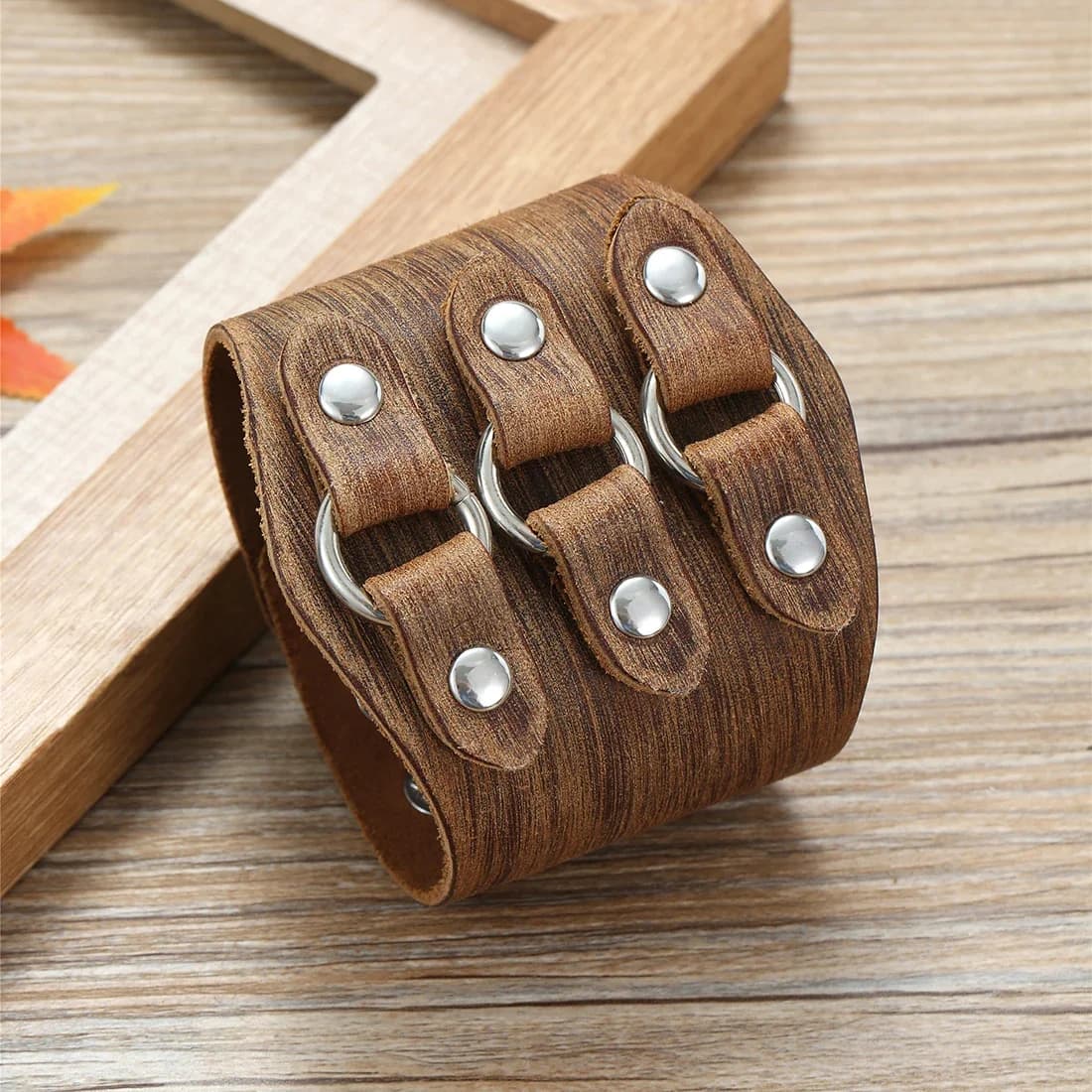 Fashionable Multifunctional Wide Leather Bracelet with Brown and Black Wide Cuffs Vintage Punk Wristband Men's Jewelry Classic