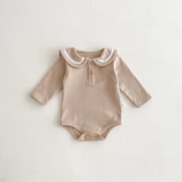 Ins Korean Style Children's Wear Cute College Style Long Sleeve Lapel Jumpsuit Cute Contrast Jumpsuit