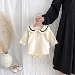 Ins Korean Style Children's Wear Cute College Style Long Sleeve Lapel Jumpsuit Cute Contrast Jumpsuit