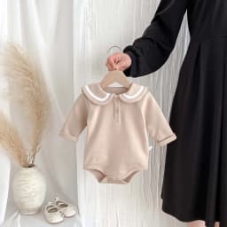 Ins Korean Style Children's Wear Cute College Style Long Sleeve Lapel Jumpsuit Cute Contrast Jumpsuit