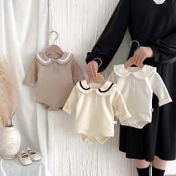 Ins Korean Style Children's Wear Cute College Style Long Sleeve Lapel Jumpsuit Cute Contrast Jumpsuit