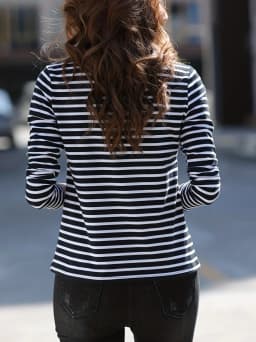 Women's striped pattern solid color lapel design long-sleeved POLO shirt casual daily knitted top machine washable not dry