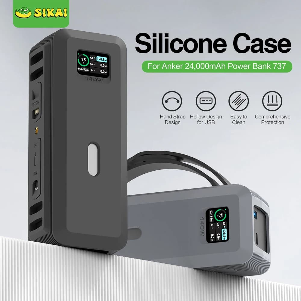 Silicone Case for Anker 737 Power Bank 140W 24000mAh PowerCore TF/SIM card PIN storage Bag Protective Cover Travel Carrying Case