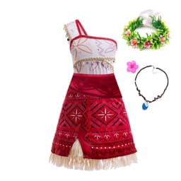 New Movie Moana 2 Dress Girls Cosplay Vaiana Princess Costume Girls One-Shoulder Suspender Dress Accessories Set