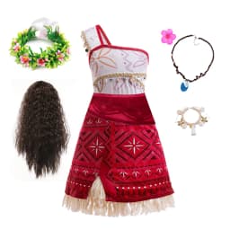 New Movie Moana 2 Dress Girls Cosplay Vaiana Princess Costume Girls One-Shoulder Suspender Dress Accessories Set