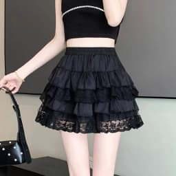 Elastic Gothic Lace Tutu Skirt Women Black Mesh Detail Petticoat Sexy Mini Tulle Skirts Party Club Wear Dancer