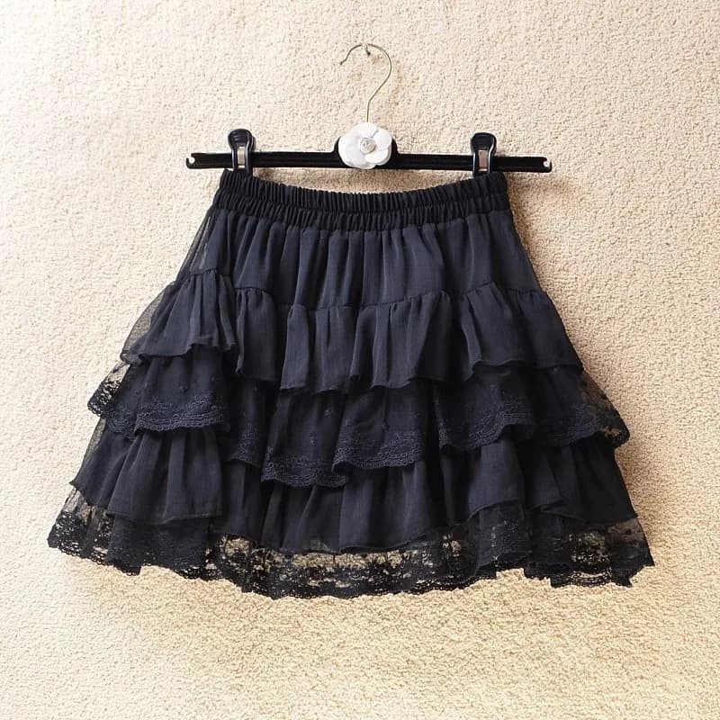 Elastic Gothic Lace Tutu Skirt Women Black Mesh Detail Petticoat Sexy Mini Tulle Skirts Party Club Wear Dancer