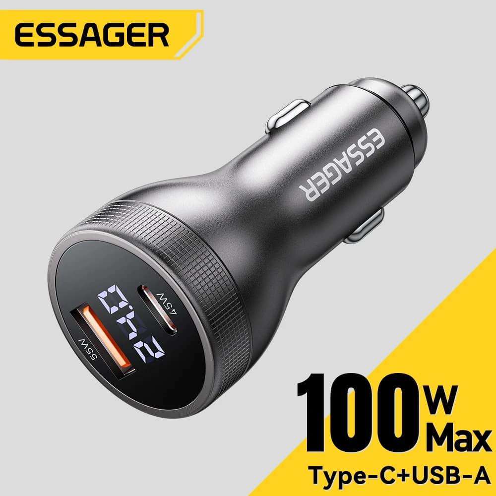 Essager 100W Car Charger USB C Quick Charge PD 45W for iPhone 15 Pro 14 Xiaomi Poco Samsung Galaxy S24 Fast Charger Charging