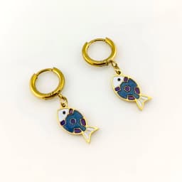 New In Hot 316 Stainless Steel Gold Plated Fish Earrings Woman Sea Animal Pendant Hoop Earrings