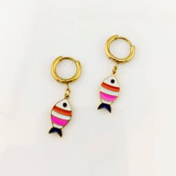 New In Hot 316 Stainless Steel Gold Plated Fish Earrings Woman Sea Animal Pendant Hoop Earrings
