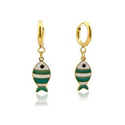 New In Hot 316 Stainless Steel Gold Plated Fish Earrings Woman Sea Animal Pendant Hoop Earrings
