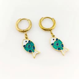 New In Hot 316 Stainless Steel Gold Plated Fish Earrings Woman Sea Animal Pendant Hoop Earrings