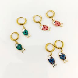 New In Hot 316 Stainless Steel Gold Plated Fish Earrings Woman Sea Animal Pendant Hoop Earrings