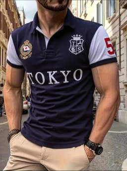 Men's Polo Shirt Tokyo Japan Royal Short Sleeve Leisure Sports Party Cotton Embroidered Luxury Contrast Color Original Design