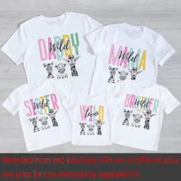 Wild Two Animal Printed Family Matching Shirts Jungle Party Dad Mom Sis Bro Kids Matching Outfit T-shirt Birthday Family Clothes