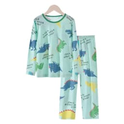 2Pcs Girls Home Underwear Set Cute Strawberry Print Round Neck Long Sleeve Trousers Comfy 100% Cotton Pajamas Set