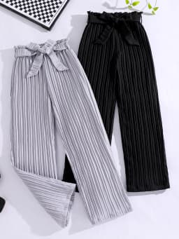 Spring and autumn girl fashion pit strip loose straight leg loose wide leg casual pants 2 pieces