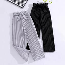 Spring and autumn girl fashion pit strip loose straight leg loose wide leg casual pants 2 pieces