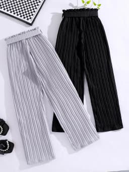Spring and autumn girl fashion pit strip loose straight leg loose wide leg casual pants 2 pieces